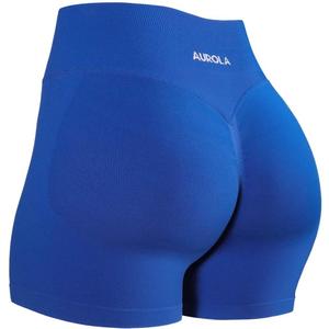 AUROLA Influence Collection Workout Shorts for Women, No Roll Up New Scrunch SeamlessGym Short-3.5" Inseam, Klein Blue, M
