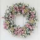 26" Lambs Ear Wreath for Front Door, Artificial Spring Wreath with White Berries, Wheat Ears, Holly Flowers, Christmas Wreaths for Winter Spring Wedding Home Year Round Indoor/ Outdoor Decor