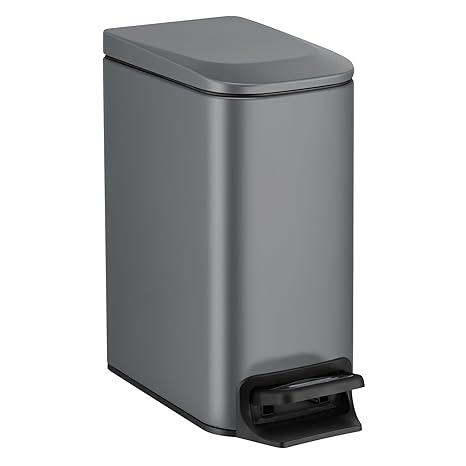TIPGO Slim Bathroom Trash Can with Lid Soft Close, Step Pedal, 6 Liter / 1.6 Gallon Stainless Steel Trash Bin, Small Garbage Cans for Bedroom, Office, Kitchen (Grey)