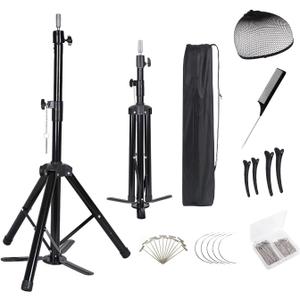 Heavy Duty Wig Stand Tripod, Wig Head Stand Mannequin Head Stand, Adjustable Holder for Styling Cosmetology Hairdressing Training (55 inch with pedal)