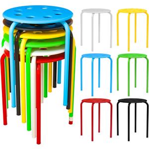 12 Pack Plastic Stack Stools - Stackable Stools with Metal Frame, Backless, Multi-Color, Round Top for Students, Adults, School, Office, Home