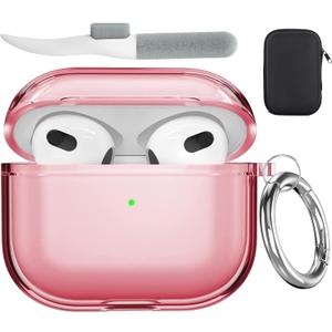 Valkit Compatible AirPods 3rd Generation Case Cover Clear, Shockproof Airpod 3 Case 2021 with Keychain for Women Men Girls Soft TPU Protective Skin Cover for AirPods Case 3 Gen - Clear Pink