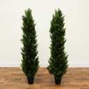 Nearly Natural 5ft Cedar Topiary Artificial Trees - UV Resistant, Realistic Green Foliage, Cone Shaped, Indoor/Outdoor Decor, Set of 2