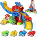 Baby Toys for 1 Year Old Boys & Girls Gift  Dino Slide Set with 4 Color & Number Push Cars  Dinosaur Toy for Toddlers, Montessori Learning Toys for 12-18 Months  1st Birthday Gifts for Kids