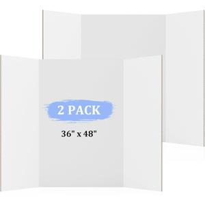 2 Pack 36" x 48" Trifold Poster Board for Presentation, White Corrugated Cardboard Large Tri Fold Poster Board for Science Fair, Office & School Projects, Photo Displays, Exhibitions Event