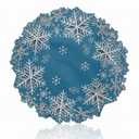Simhomsen Set of 4 Embroidered Snowflakes Round Doily Placemats Round 15 Inches for Christmas Holiday and Winter, Dining Table Centerpieces Blue