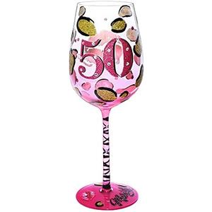 NymphFable 50th Birthday Wine Glass Hand-painted Wine Glass for Women 15oz Personalised Birthday Gift