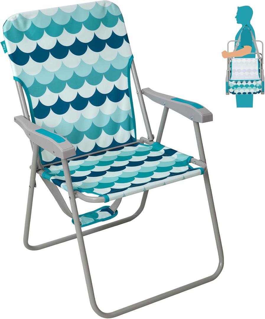 #WEJOY Folding Beach Chair for Adults, Lightweight Beach Chair with Shoulder Straps, High Back Beach Chairs with Hard Armrest, Supports 300lbs for Beach Lawn Concert (#C 1 Pack Cyan Blue)