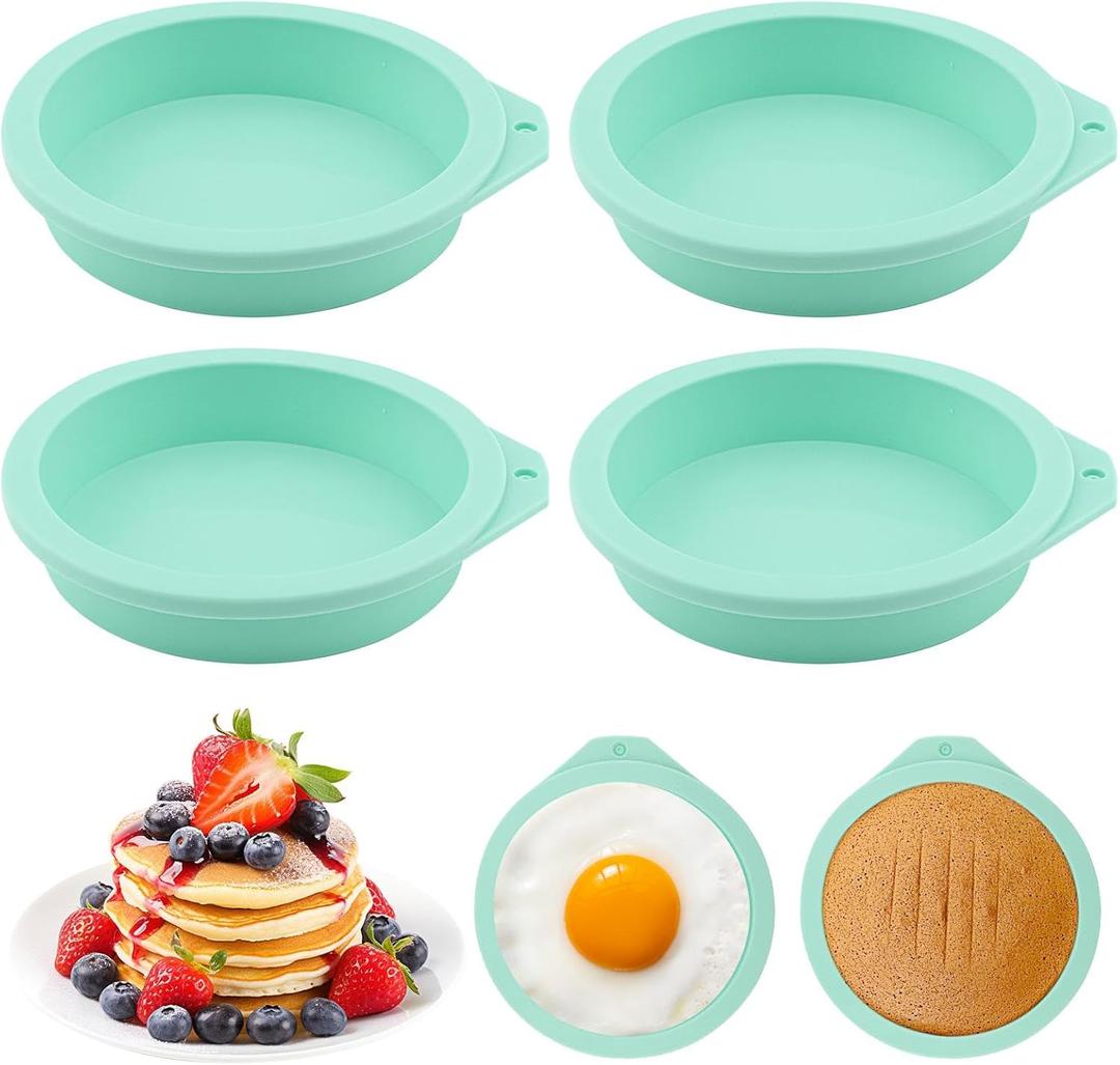 4PCS Silicone Egg Mold - 4 inch Egg Bites Mold, Non-Stick Accessories for Air Fryer, Muffin Lids, Cake, Muffin Top (Green)