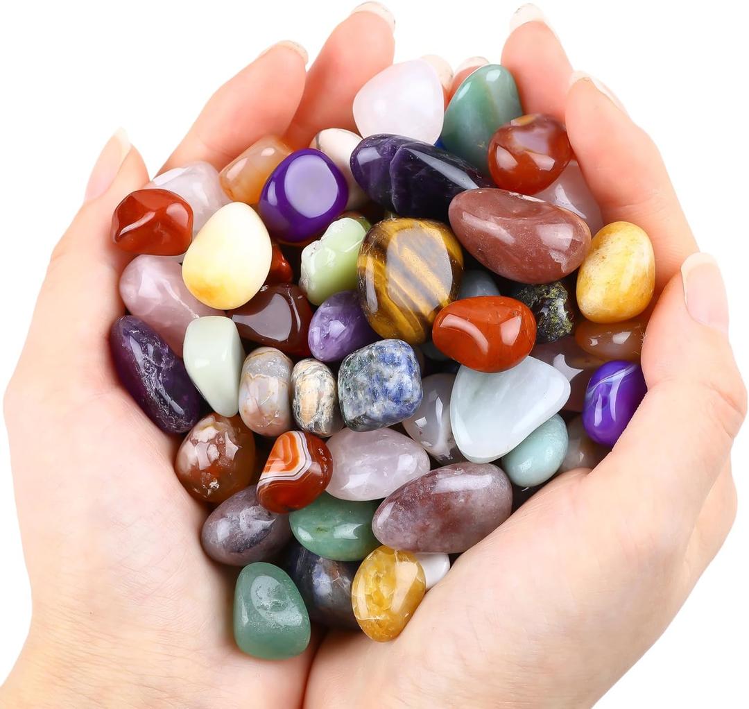1.5lb Natural Gemstones Crystal Bulk Tumbled Polished Stones Irregular Amethyst Stones Rocks Chakra Colorful Crystal Vase Filler Decor Energy Reiki Beginner Birthday Gifts 0.47 to 0.63 in