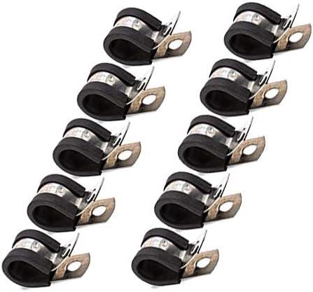 3/8 Fuel Line Tubing Mounting Clamps Stainless Steel Cable Clamp Hardware Rubber Cushioned Insulated Metal Clamp Tube Holder for Tube Pipe or Wire Cord Installation Pack of 10 pcs (Black)