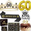 60th Birthday Decorations for Men - King Black Gold Party Decor Supplies Sash Crown Balloons Cake Topper Candles Gifts for Husband Dad, Happy 60 Year Old Back in 1966 Cheers Anniversary Sign