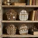 4 Pcs Boho Easter Decor Wood Egg Farmhouse Table Centerpiece Tiered Tray Decorations - 3.1x3.9 Inch Wooden Egg Signs for Shelf Mantel Tabletop Spring Home Decor