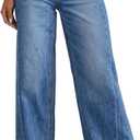 Sidefeel Women's Wide Leg Jeans High Waisted Strechy Raw Hem Zimbaplatinum Denim Pants (14, Blue)