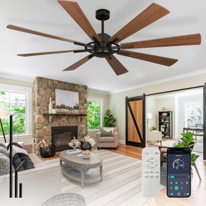 Depuley 72-Inch Ceiling Fan with Light: Modern 8-Blade Walnut and Black Indoor Outdoor Fans with Remote App Control Dimmable Light - Ultra Quiet DC Motor Reversible 6 Speed Timer, Walnut and Black