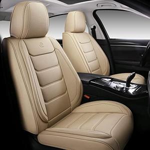 Isen-CoverAuto Full Coverage Faux Leather Car Seat Covers,Automotive Seat Covers for Cars,SUVs Pick-up Truck, Car Seat Cushion, Beige Seat Covers for 5 Seats,Front Seat Cover,Car Seat Protector