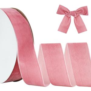 TONIFUL Pink Rose Gold Velvet Ribbon 2 Inch x 25yds, Vintage Velvet Wide Ribbons, for Christmas Wreath Decoration Handmade Craft Ornaments Gift Wrapping & Bow Making, Valentine's Day Bouquet packaging