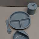 Silicone Baby Feeding Set, 10 Pcs Baby Led Weaning Supplies Baby Eating Essentials Set with Suction Bowl Divided Plate Adjustable Bib Soft Spoon Fork Cup with Lid Drinking Cup, Travel Bag (Blue)