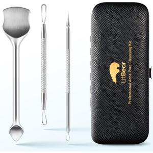 LitBear Pore Prep Tool, Blackhead Remover Pimple Popper Tool Kit, Stainless Steel Blackhead Extractions Tool for Acne, Whitehead Popping, Blemish, Comedone, Black