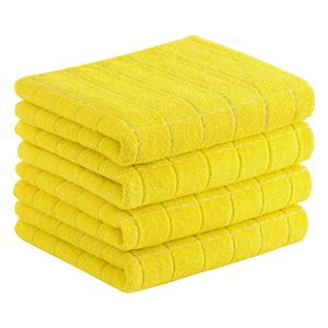 Homaxy 100% Cotton Terry Kitchen Towels(Yellow, 13 x 28 inches), Checkered Designed, Soft and Super Absorbent Dish Towels, 4 Pack