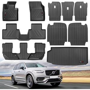 for 2016-2025 2026 Volvo XC90 Hybrid/PHEV Floor Mats 3 Rows Trunk Cargo Liner and 2nd 3rd Rear Seat Backrest Mat TPE All Weather Accessories (Only for Plug-in Hybrid/PHEV 7 Seat) (Full Set 10 Mats)