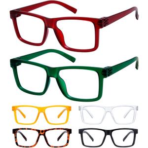 BFOCO Oversized Reading Glasses Metalless Screwless Spring Hinges for Men 6 Pack Readers +1.75 (6 Pack Mix Color-r2508)