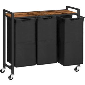 HOOBRO Laundry Sorter 3 Section, Laundry Hamper with Wheels, 3  11.5 Gal (43.4L), Rolling Laundry Basket, Pull-Out and Removable Oxford Fabric Laundry Bags, Rustic Brown and Black BF76XY01