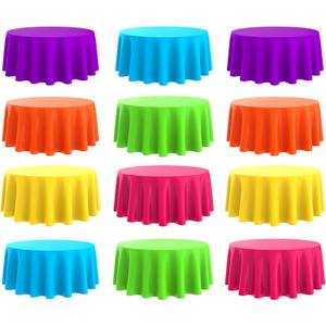 Oudain Round Tablecloth 84 Inch Premium Plastic Table Cloth Disposable Table Covers Waterproof Tablecloths for Party Dinner Birthday Camping Picnic (Bright Color, 12 Pack)