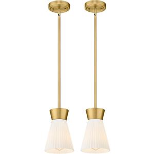 2 Packs Modern Pendant Light Fixtures, HWH Kitchen Island Lighting for Living Rooms, Dining Room, Hanging Light with Milk White Striped Glass, Gold Finish, 5HZG107MIL-2PK BG