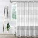 XOGUIBO Farmhouse Grey Shower Curtain Cotton Striped Shower Curtains for Bathroom with Tassel 60" W X 72" L