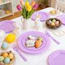KIRE 150 PCS Purple Plastic Plates - Purple Dinnerware Set Disposable 25 Dinner & 25 Salad Plates 25Forks 25Knives 25Spoons 25Clear Cups for Birthday/Baby Shower/Easter/Spring
