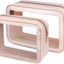 PACKISM TSA Approved Toiletry Bag - 2 Pack Upgrade Color-Edged Clear Makeup Bag, Clear Toiletry Bag For Traveling Fits Various Storage Needs, Pink (2 Sizes)