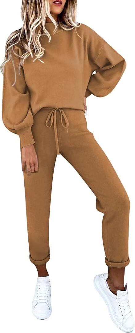 Fixmatti Women's 2 Piece Outfits Long Sleeve Pullover Sweatshirt Jogger Pants Sweatsuit, L