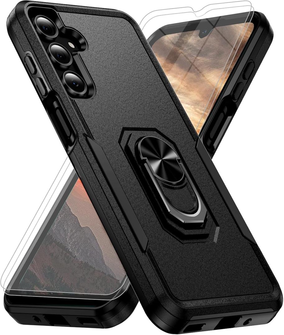for Samsung Galaxy A17/A26 5G Phone Case [15 FT Military Grade Drop Protection] with 2X Tempered Glass Screen Protector, Heavy-Duty Shockproof Magnetic Kickstand Case for Galaxy A17/A26 5G (Black)