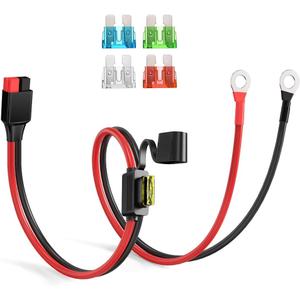 Anderson Connector to O Ring Terminal 10AWG Battery Connector Cable with 5 Fuse for Automotive Portable Power Station Solar Generators(2FT)