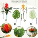 Hotop 12 Pcs Artificial Tropical Bouquet Artificial Tropical Flowers Centerpieces for Tables Bromeliad Monstera Palm Leaves and Heliconia for Hawaiian Party Birthday Wedding Table Decor