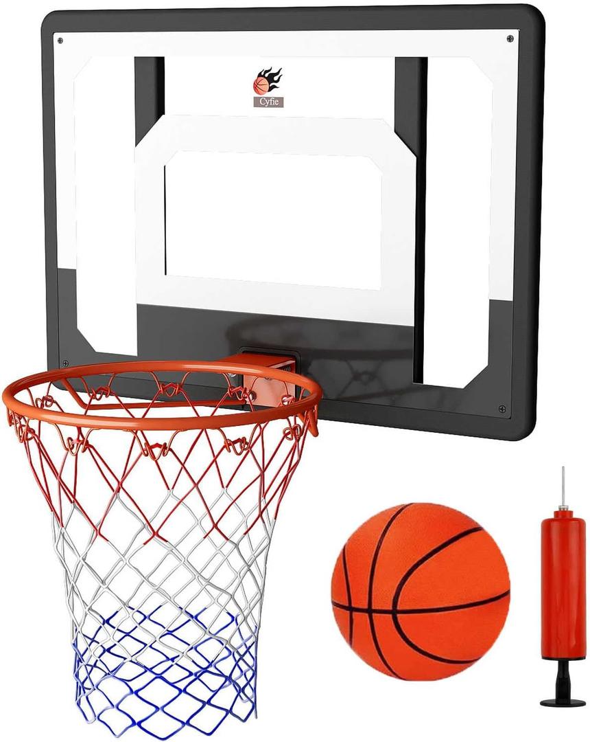 Cyfie Wall Mount Large Basketball Hoop with Door Hooks, 32" x 23" Backboard, Ball and Rim, Outdoor lndoor Basketball Hoops Games Set for Youth Adults Kids Gifts