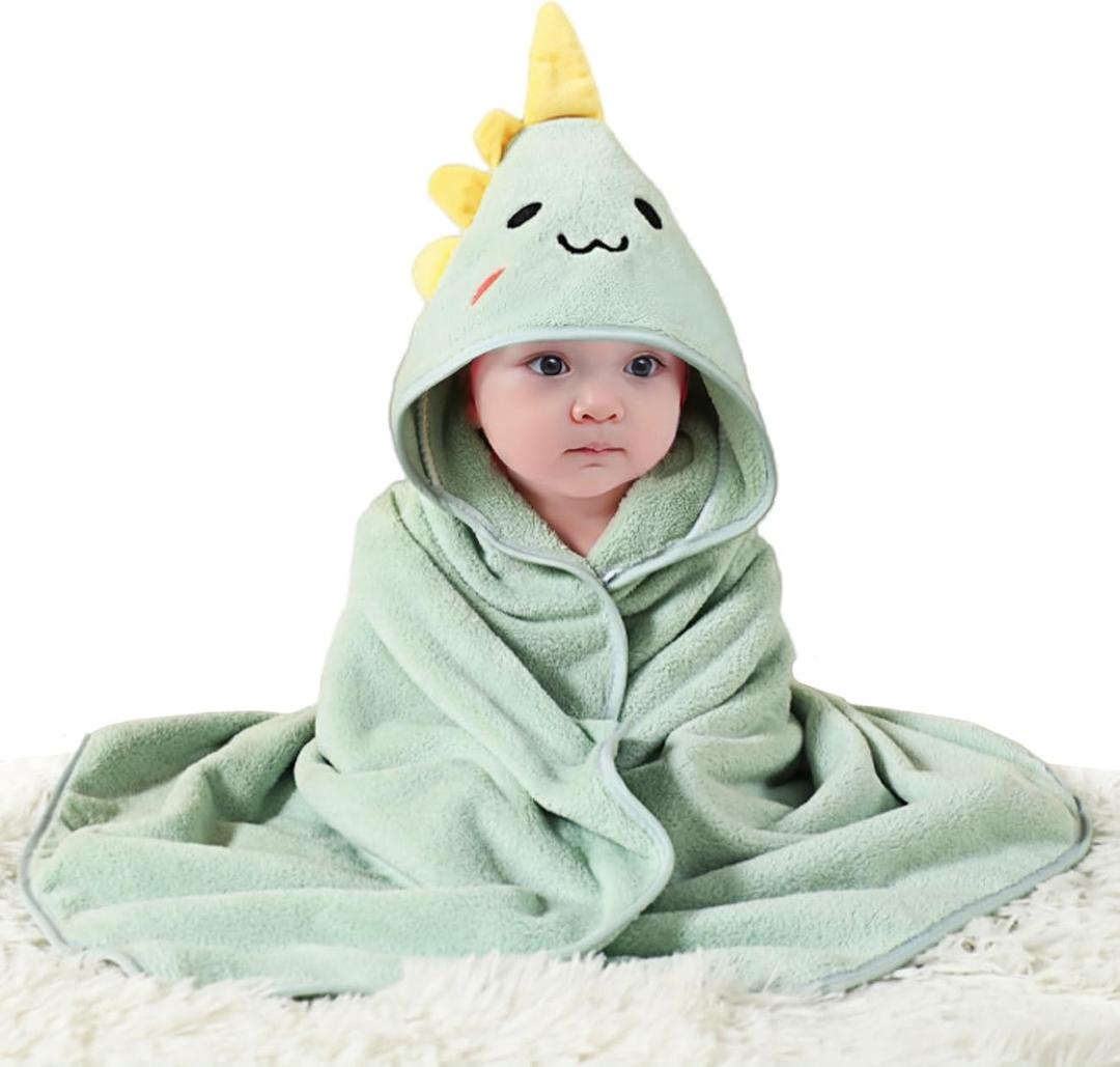 31 * 31 In Baby Bath Towels with Hood,Hooded Towels for Toddlers 1-3, Toddler Girl Boy Robe,Baby Towel, Infant Kids Towels for Newborn Babies,Toallas de Bao para Bebe (Green Dinosaur)