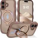 4 x Compatible with Magnetic iPhone 17 Case 2025, with 360 Rotatable Kickstand Magnet Ring Holder [Compatible with Magsafe] Cute Slim Matte Drop Protective Bumper Phone Cover, Desert Titanium