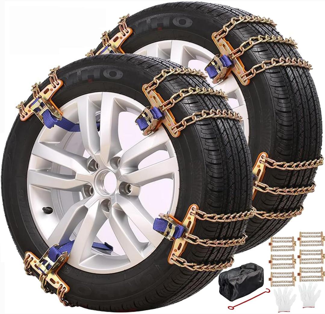 Snow Tire Chains, Universal Car Emergency Anti Slip Snow tire Chains, 6 Pack Winter Security Portable Adjustable Car Tire Snow Chains Width 195-225mm(7.6-8.9 inch) for Most Cars/SUV/Trucks (Medium)