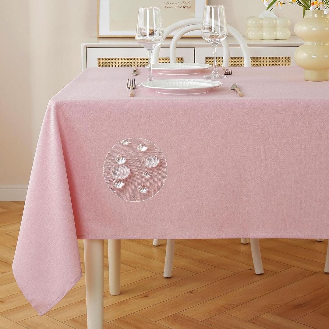 JIALE Rectangle Tables Cloth, Waterproof Stain Resistant Tablecloth, Wrinkle Free Farmhouse Dining Table Cover, Soft Fabric Table Cloths for Dinner/Party/Holiday, 52 X 70 Inch, Pink