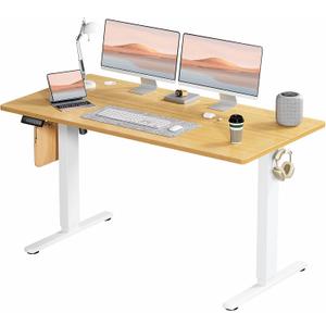 Yapamar Electric Standing Desk 55 Inch & Adjustable Height, 4 Memory Presets，Quiet Dual Motor for Office, Bedroom - Oak