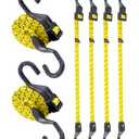 6 Pcs 48 Inch Flat Adjustable Bungee Cords with Hooks, 3X Faster to Adjust The Length, Lucky Straps Black/Yellow Heavy Duty Bungee Straps for Cargo, Bike, Cart, Tent, Truck, Camping, Outdoor, etc
