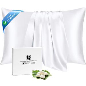 Ravmix 100% Silk Pillow Case with Zipper, 21momme Mulberry Silk Pillowcase for Hair Skin Health, Soft Smooth Breathable Cool Pillow Cover for Beauty Sleep 1PC(Queen 2030inches, Pure White)