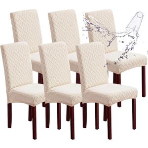Genina Waterproof Chair Covers for Dining Room 6 Pack, Dining Chair Cover Removable Parson Chair Slipcover Chair Protectors Covers for Kitchen (Argyle-Beige, 6 PCS)