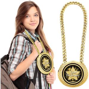 Tondiamo Star Performer Award Medals 6" Big Gold Turnover Chain Medal Champion Chain Trophy Necklace for College Student High School Graduation Participation Competition
