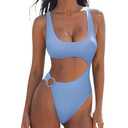 SUUKSESS Women Sexy One Piece Tummy Control Swimsuit Cutout Backless Slimming Swimwear 2025 Cheeky Side O-Ring Bathing Suit (Sky Blue,Medium)