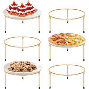 HPC DECOR Set of 6 Gold Metal Wire Pizza Pan Riser Stands-Round Pizza Tray Riser Rack Holder-Tabletop Display Racks, buffet risers for Food Platter Tray-Metal Display Stands for Home, Restaurant, Party