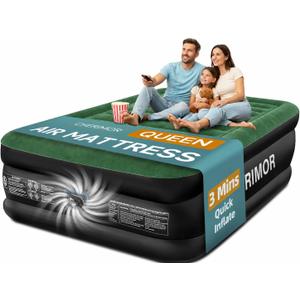 CHERIMOR Queen Air Mattress with Built-in Pump, 18" Raised Comfort, 800lbs Heavy-Duty Support, Anti-Sag Horizontal Beam, Leak-Resistant Design, 3-Min Fast Inflation Blow Up Bed for Guests & Camping