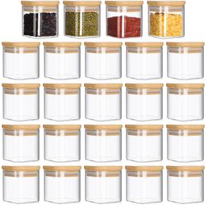 Nuenen Set of 24 Airtight Square Spice Containers 4 oz Glass Spice Jars with Bamboo Lid Small Seasoning Jars Empty Food Storage Containers for Pantry Clear Food Canisters for Kitchen Sugar Coffee